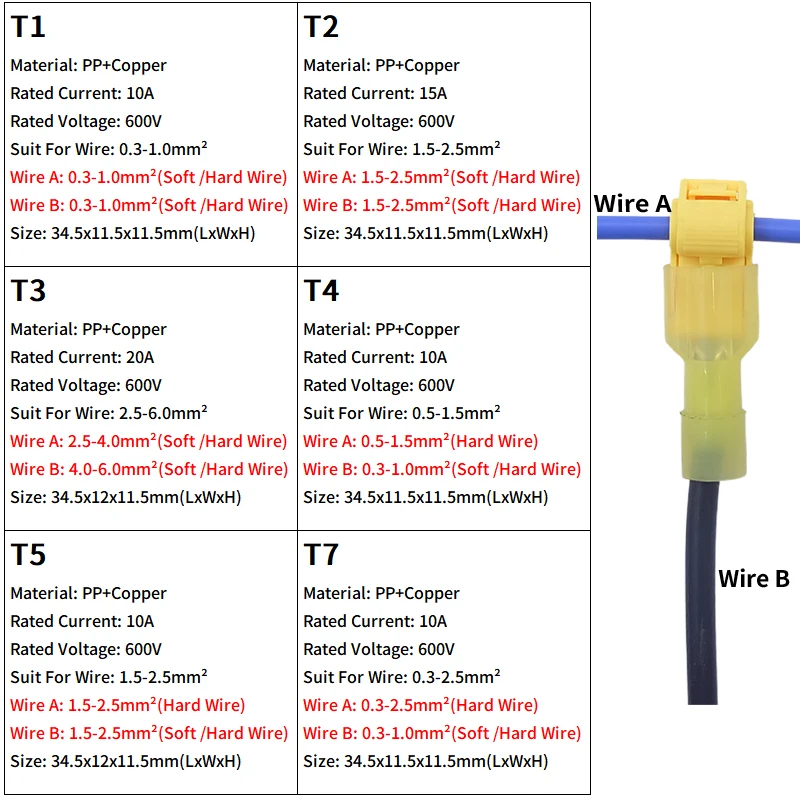 5/100pcs Wire Terminal Quick Electrical Cable Connector T-Tap Waterproof Clamps Blocks Snap Fast Crimp Splice Lock Wire Terminal