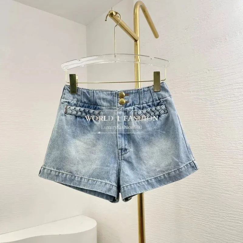 2025 شورت دينم أزرق عالي الجودة شورت صيفي غير رسمي مريح ومطاط