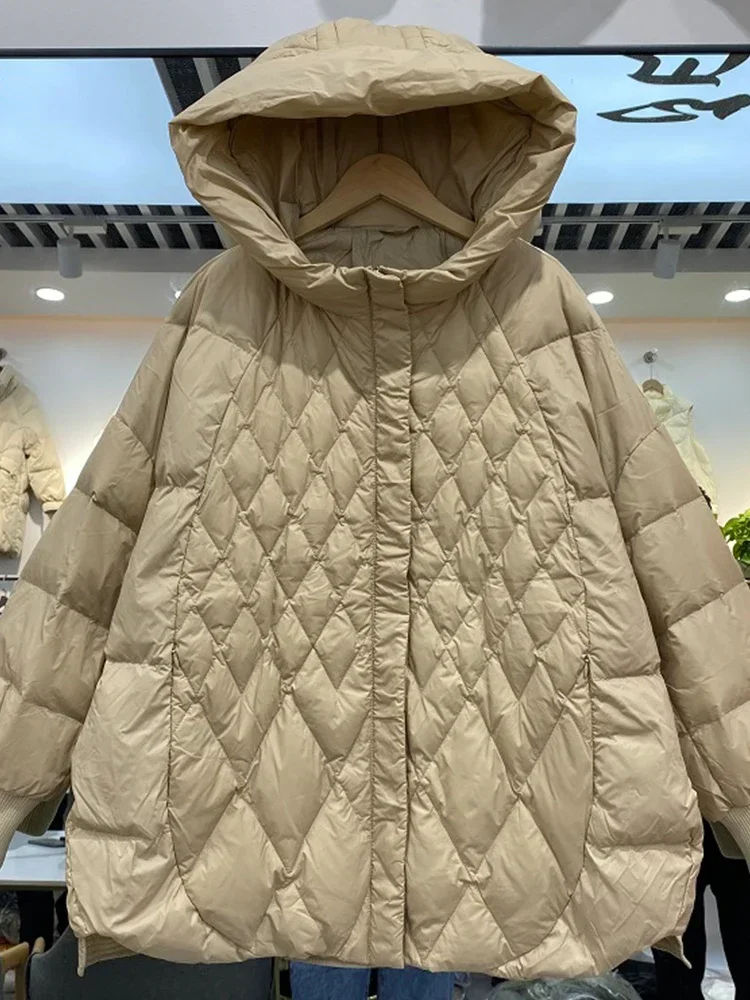 Moda nova 90% pato branco para baixo casaco feminino outono e inverno com capuz solto relaxado quente para baixo casaco de neve casaco feminino