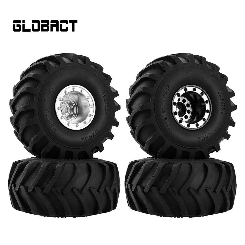 GLOBACT 알루미늄 몬스터 트럭 RC 휠 타이어, 1/24 AXIAL SCX24 FMS FCX24 RC 크롤러 자동차 업그레이드 액세서리, 68*33mm