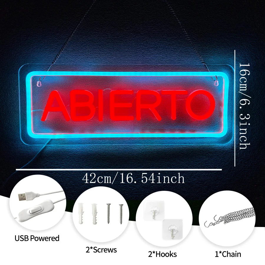 Abierto LED 네온 사인, 다양한 상점에 대한 비즈니스 스페인어 오픈 사인, 방 장식으로 상점 벽 창에 걸기에 적합 썸네일 2