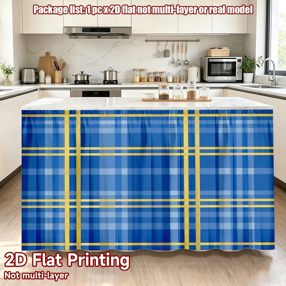 2D flat 1pc Retro country style shoe cabinet curtains Blue and Yellow Plaid Digital printing Romantic curtains that create a