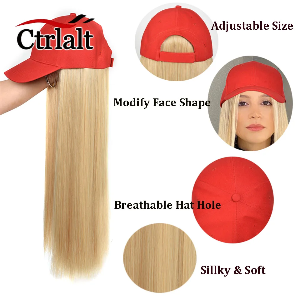 Synthetic Wigs With Hat Blonde Long Straight Wig Hair Extensions Cap For Women Girls