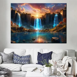 Home Decor Wall Arts Poster And Picture Painting Golden Bonsai Falls Art Waterfall Forest Nature Wallpaper Print Artwork