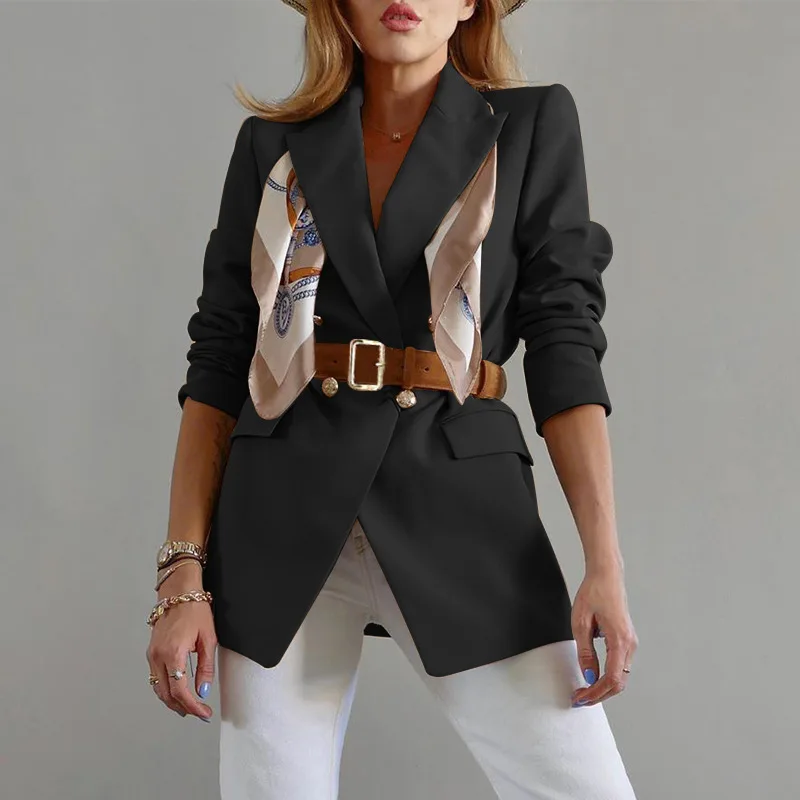 Y2K Elegant Long Sleeve Lapel Collar Double Breasted Button Loose Jacket Coat Outwear Autumn Winter Women Blazer with Belt