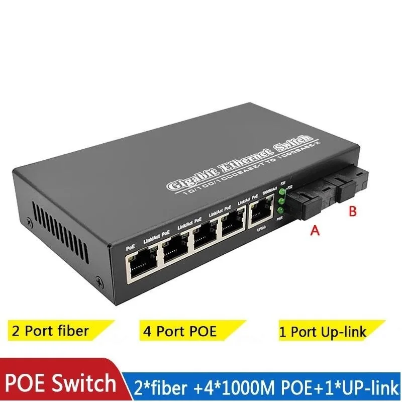 POE switch 4 POE 2 fiber 2F5GE Gigabit Ethernet switch media converter Fiber Optical UPlink Port 10/100/1000M 65W 52V1.25A