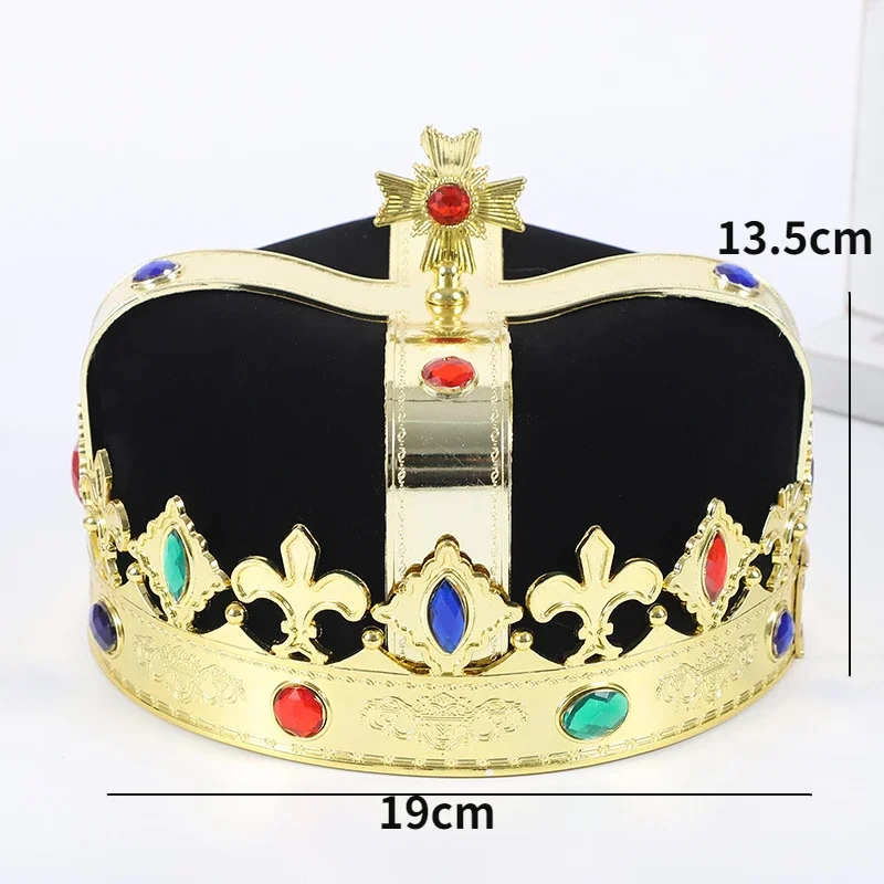 Royal King Crown And Scepter Red Felt Imperial Jeweled Hat Adult Children Party Show Dress Up Accessory