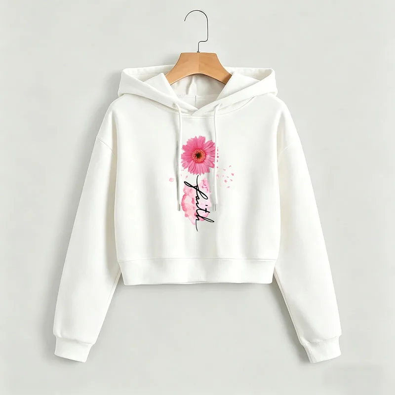 Y2k Faith Blumen-Print Herbst Winter Crop-Sweatshirt Crop-Top Hoodie Y2k Sweatshirts Gothic Casual Style Kleidung
