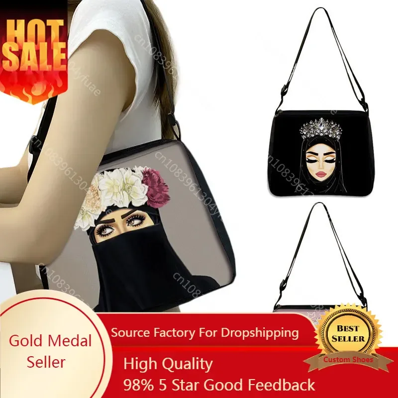 Cute Flower Hijab Face Women Handbags Muslim Islamic Gril Eyes Crossbody Bags Canvas Shoulder Bag Female Satchel Messenger Bags