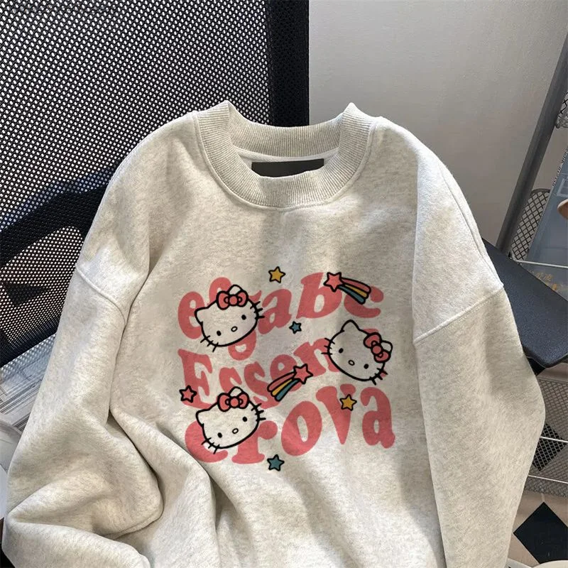 Imagem -03 - Camisola Sanrio Hello Kitty para Homens e Mulheres Pulôveres com Gola Redonda Bonito Estilo Coreano Top Doce Roupa Y2k Outono Inverno