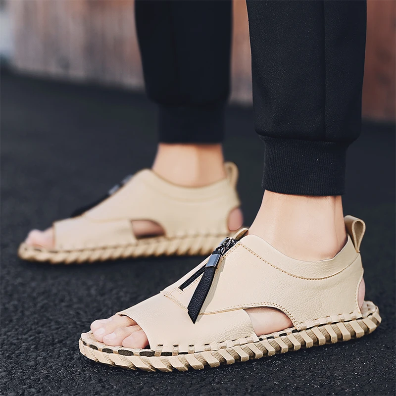 Summer Handmade Men Sandals Men Slippers Weaving Design Beach Sandals Breathable Casual Flat Male Outdoor Sandals 2024