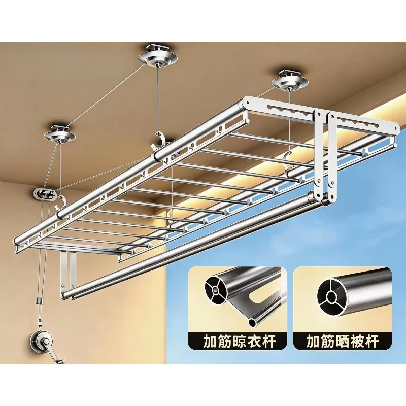 Double pole type manual cool clothes aluminum alloy four pole drying rack indoor household balcony automatic hand lifting drying