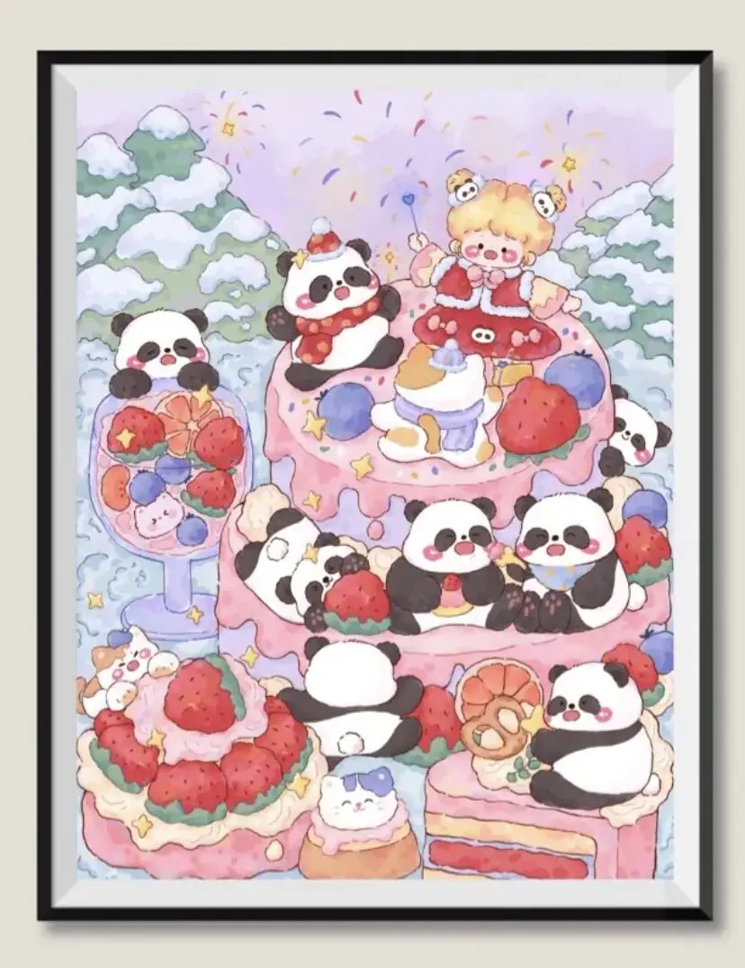 

9ct 65X85cm Strawberry Panda Cartoon Animals Pre-Printed Cross Stitch DIY Embroidery Set Handmade Handicraft Floss Needle Crafts