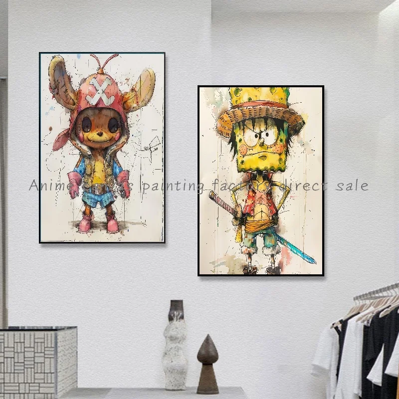 Anime One Piece Luffy Abstract Art Style Poster Colorful Creative Fashion Bar Cafe Home Door Art Wall Painting Decoration