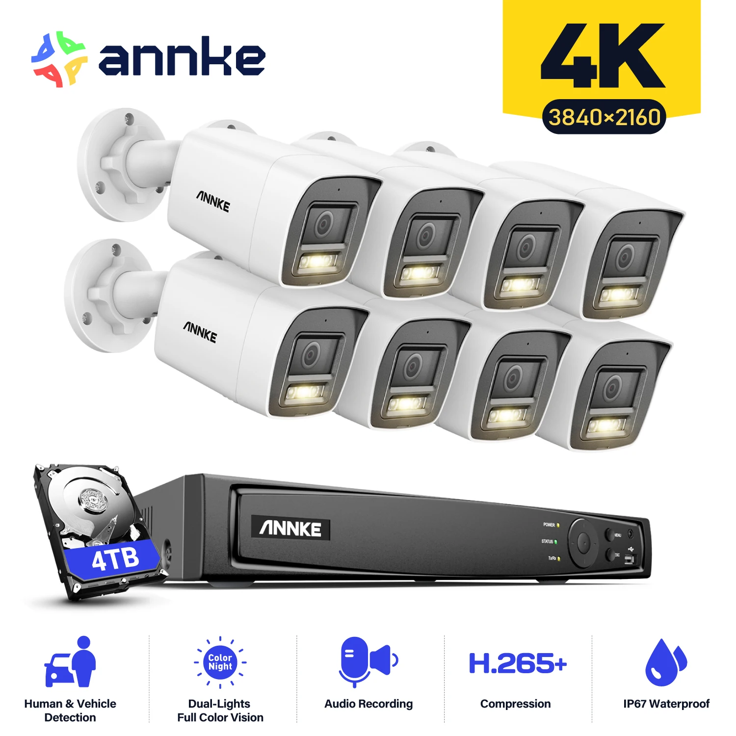 ANNKE 4K POE CCTV Video Surveillance Kit 8CH NVR Outdoor Security Protection Camera Weatherproof Record Monitor Camera System