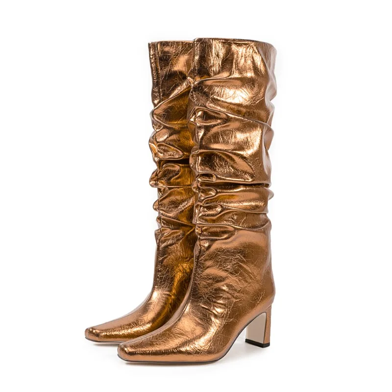 

Luxury Knee High Boots For Women Shoes Fashion Sexy Gold Silver Blue High Heels Long Boots Ladies Western Pink Party Dance Shoes