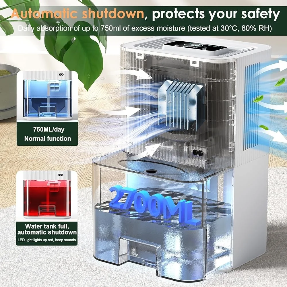 مزيل الرطوبة المحمول 91 أونصة خزان 900 قدم مربع للمنزل عملية هادئة إيقاف تلقائي للتحكم في الرطوبة الداخلية