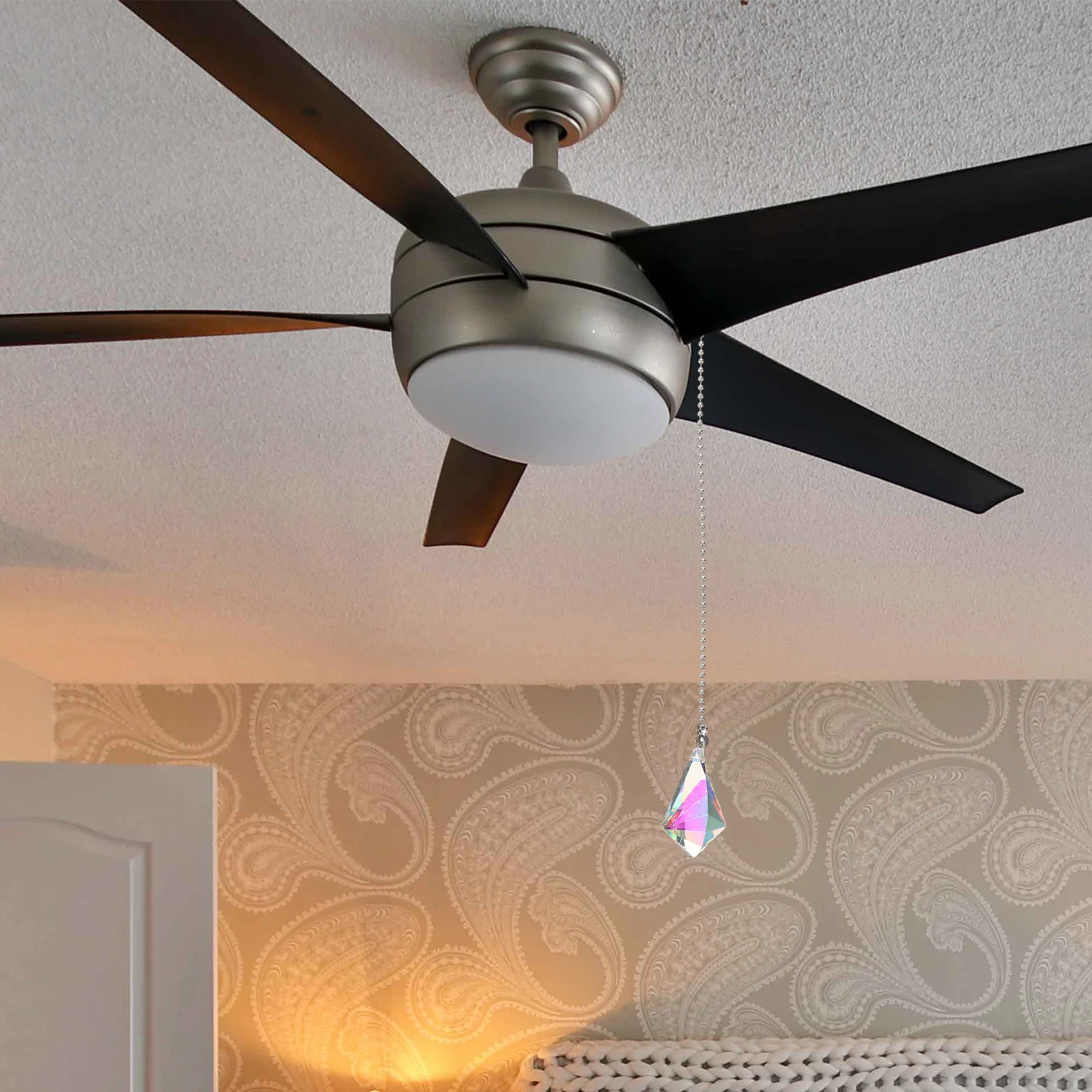 2 قطعة سلسلة سحب مروحة الزخرفية سلسلة إضاءة كريستالية بيضاء موسع لاستخدام مروحة السقف وتركيبات إضاءة السقف #3