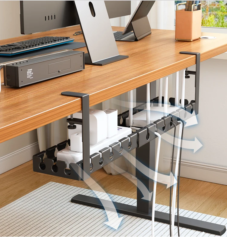 Under Table Retractable Storage Rack No Punching Metal Cable Management Tray Home Office Desk Wire Organizer Power Strip Storage image 4