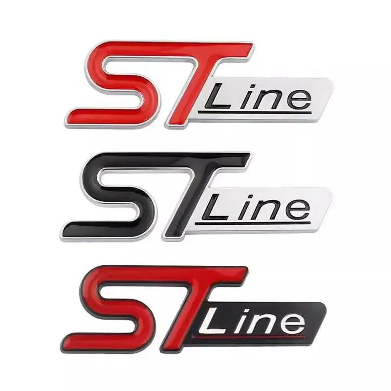 2pcs 3D  ST-Line metal automotive stickers for the  middle grill rear and fender, applicable to Ford  car serials