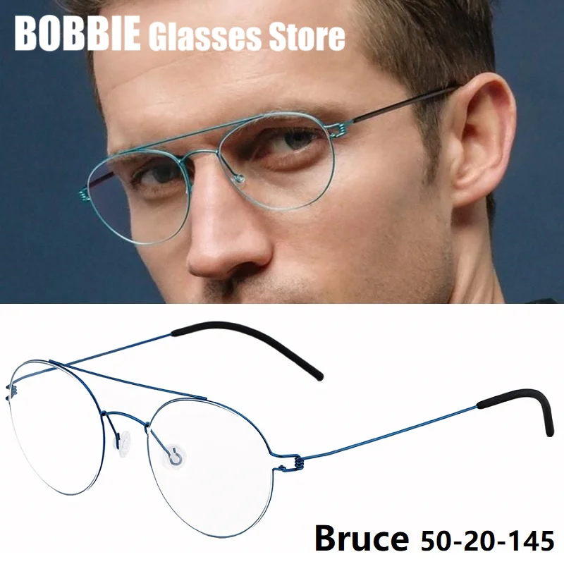 

Screwless Glasses Frame Men Round Titanium Denmark Brand Bruce Handmade Thin Rim Eyewear Eyeglasses Frames Double Beam Shape New