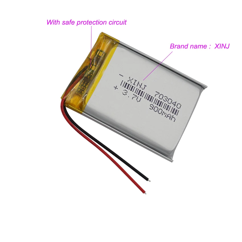 3.7V 900mAh 3.33Wh Li-Polymer Replacement Li Lipo Battery 703040 JST 2Pin 1.0/1.25/1.5/2.0/2.54mm Connector For GPS Camera LED