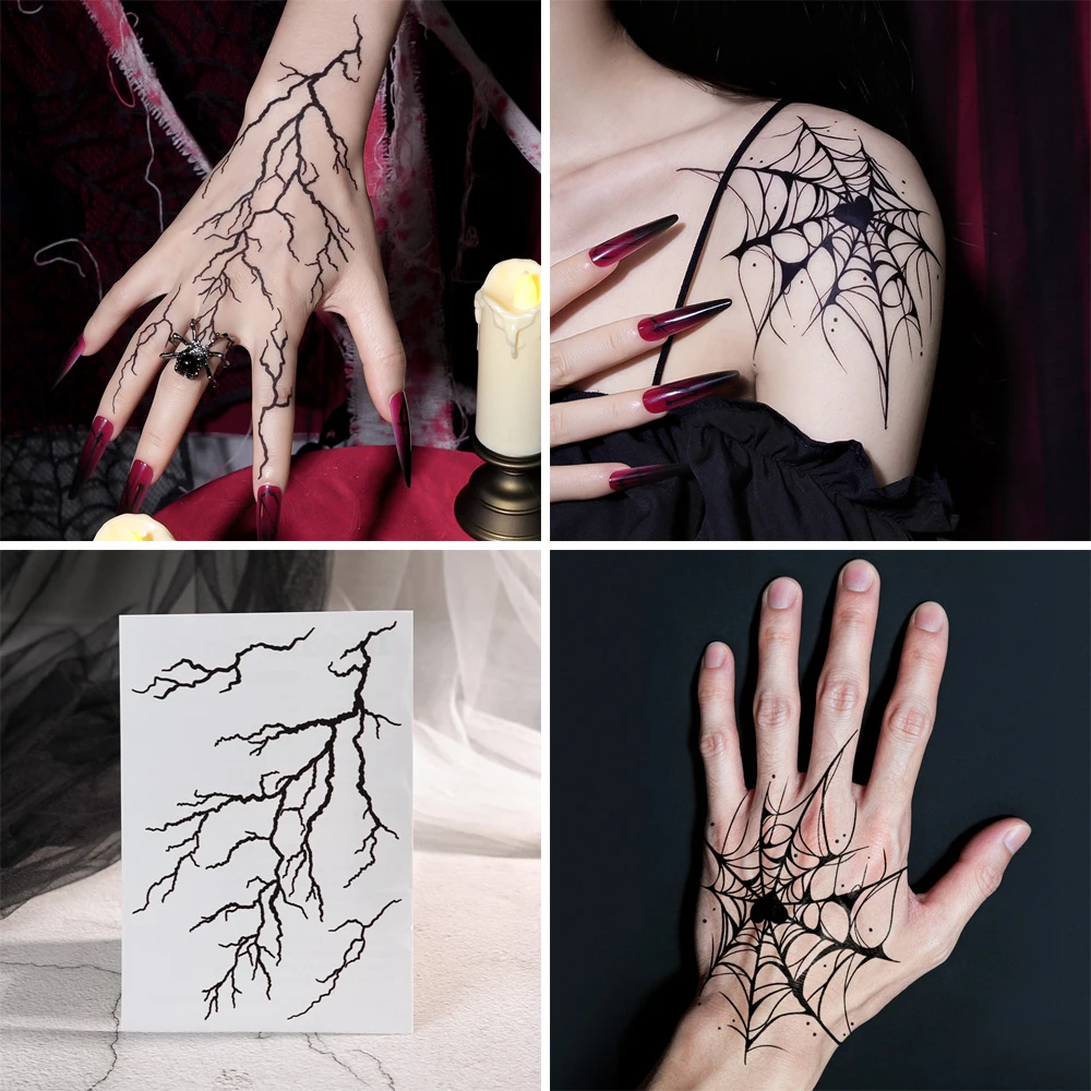 6 Blätter Halloween Schwarze Blitzeffekt-Tattoos, Dekoration für Maskerade, Scherze, Cosplay, Nachtclub & Musikfestival – Detail 6