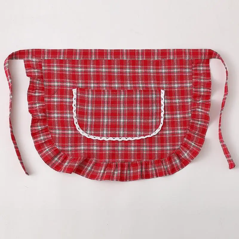 Avental Quadrado Xadrez de Meia Cintura em Algodão, Resistente a Manchas e Respirável, para Cozinha Doméstica e Trabalho, Acessório de Cozinha