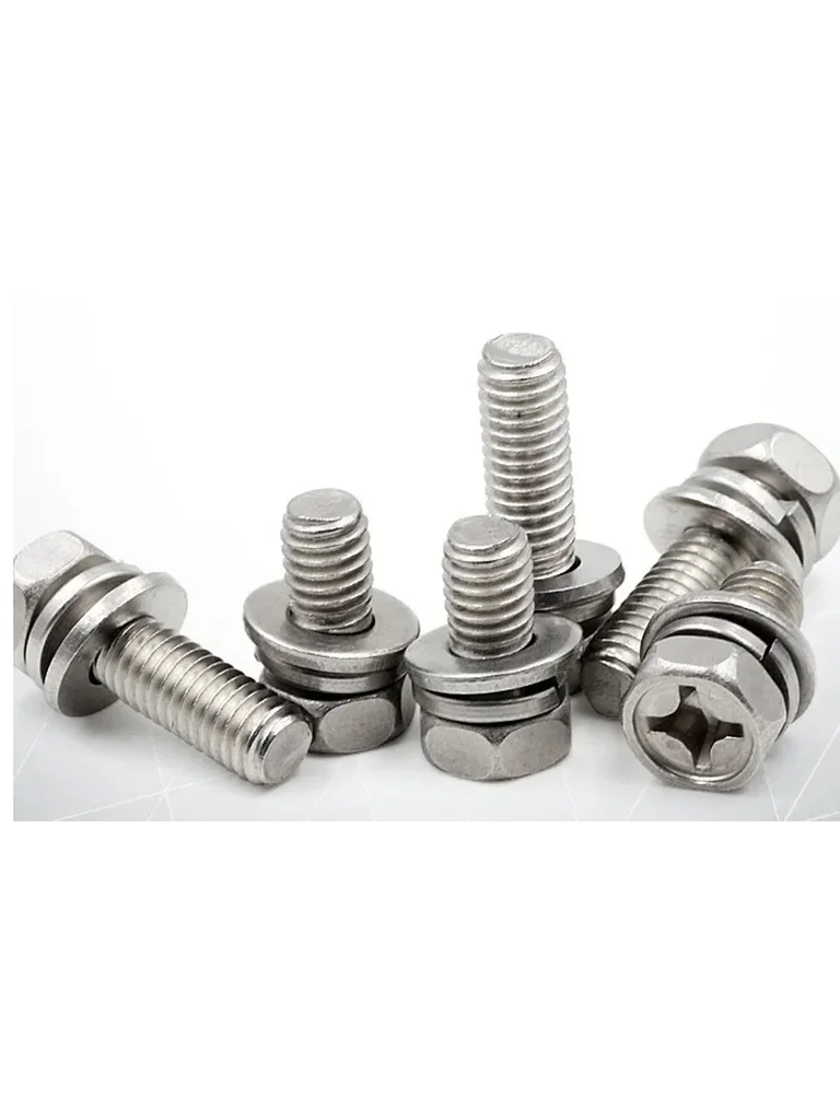 30pcs/lot M5*30-8 M4*30--6 M4X30-16-6 stainless steel 304 phillips external hex head screws bolts with flat spring washers373