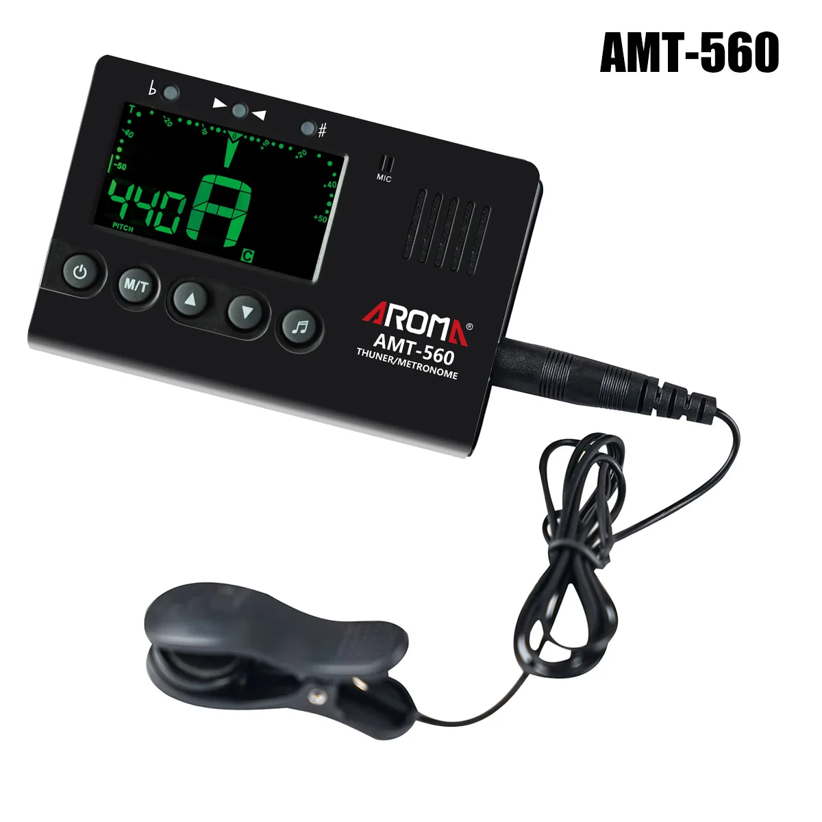 AROMA AMT‑560 Multi‑Instrument Tuner & Metronome, Built‑in Microphone with 6.35mm Pickup Cable for Guitar Bass Violin Ukulele
