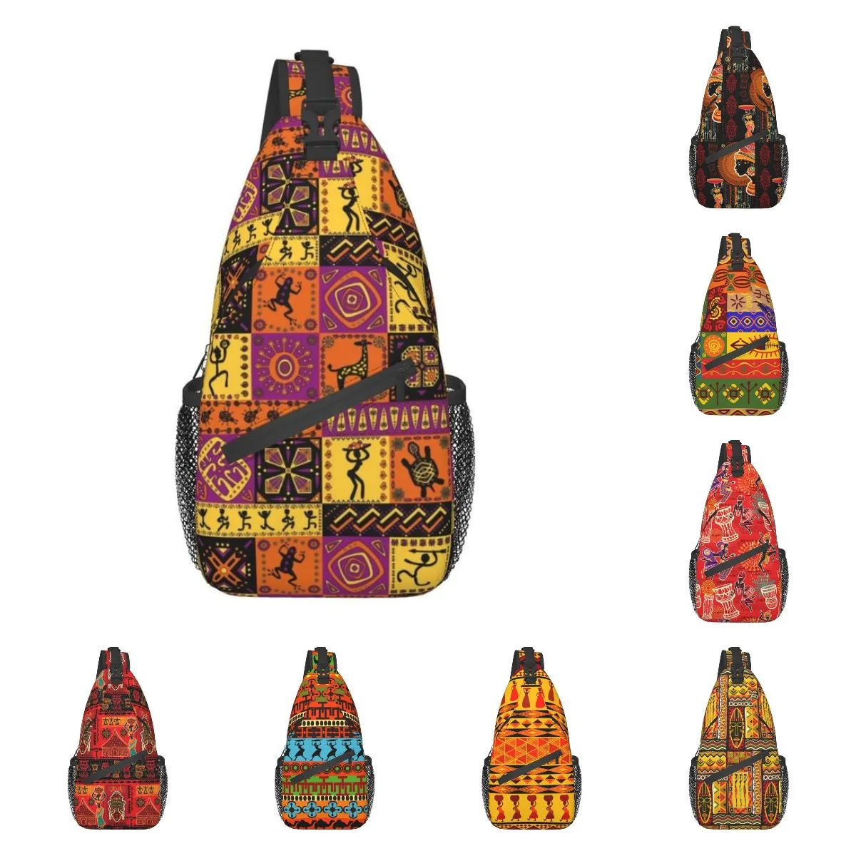 Ethnic National Patterns Sling Crossbody Backpack Men Custom African Art Chest Shoulder Bag for Cycling Camping Daypack