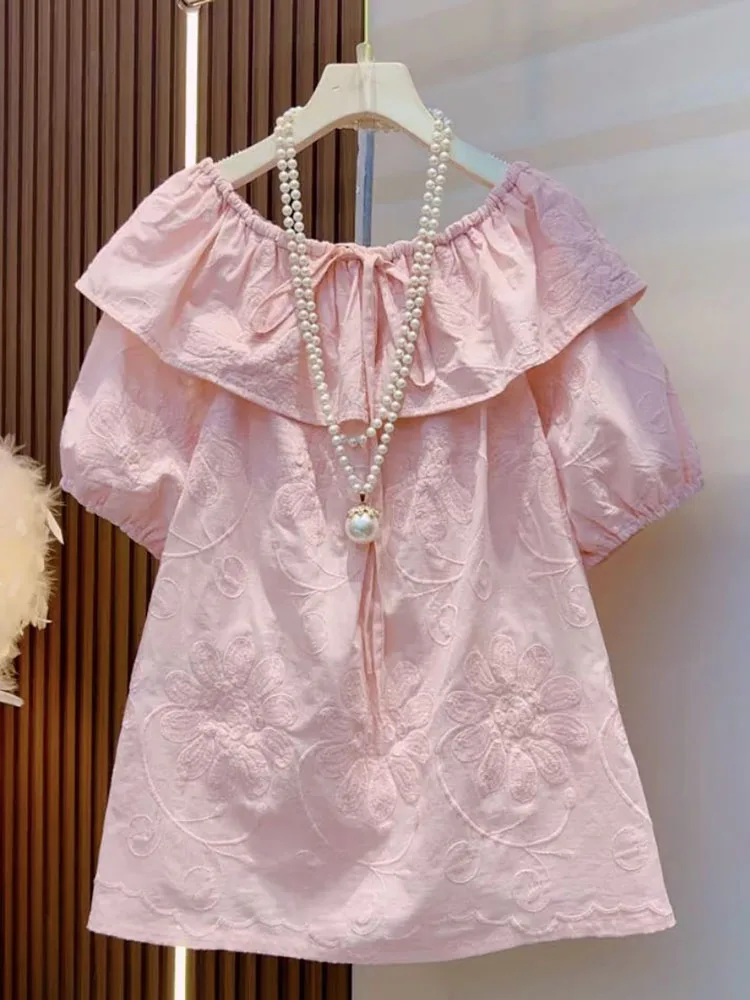 

2025 Spring/Summer new fashion women's doll collar youthful and stylish versatile short sleeved shirt trendy elegant top
