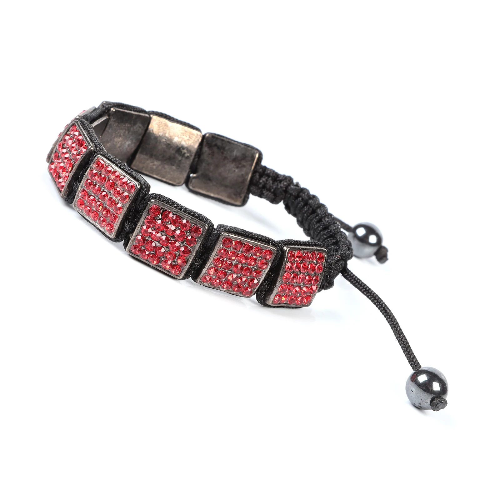 

Bronzed Square Inlay Colours Rhinestone Knit Bracelets Bead Tassel Adjustable Black Braided String Wristband For Men Women