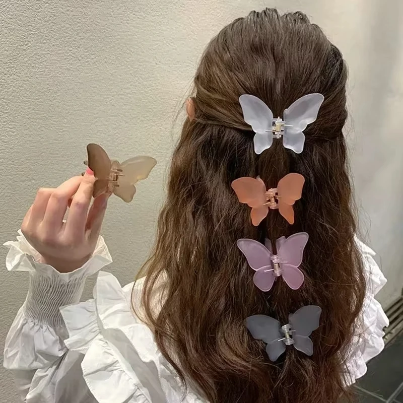 Pinzas para el cabello de mariposa transparentes y mate de colores coreanos para mujer, pinzas para el cabello pequeñas esmeriladas, accesorios elegantes para sombreros de tiburón