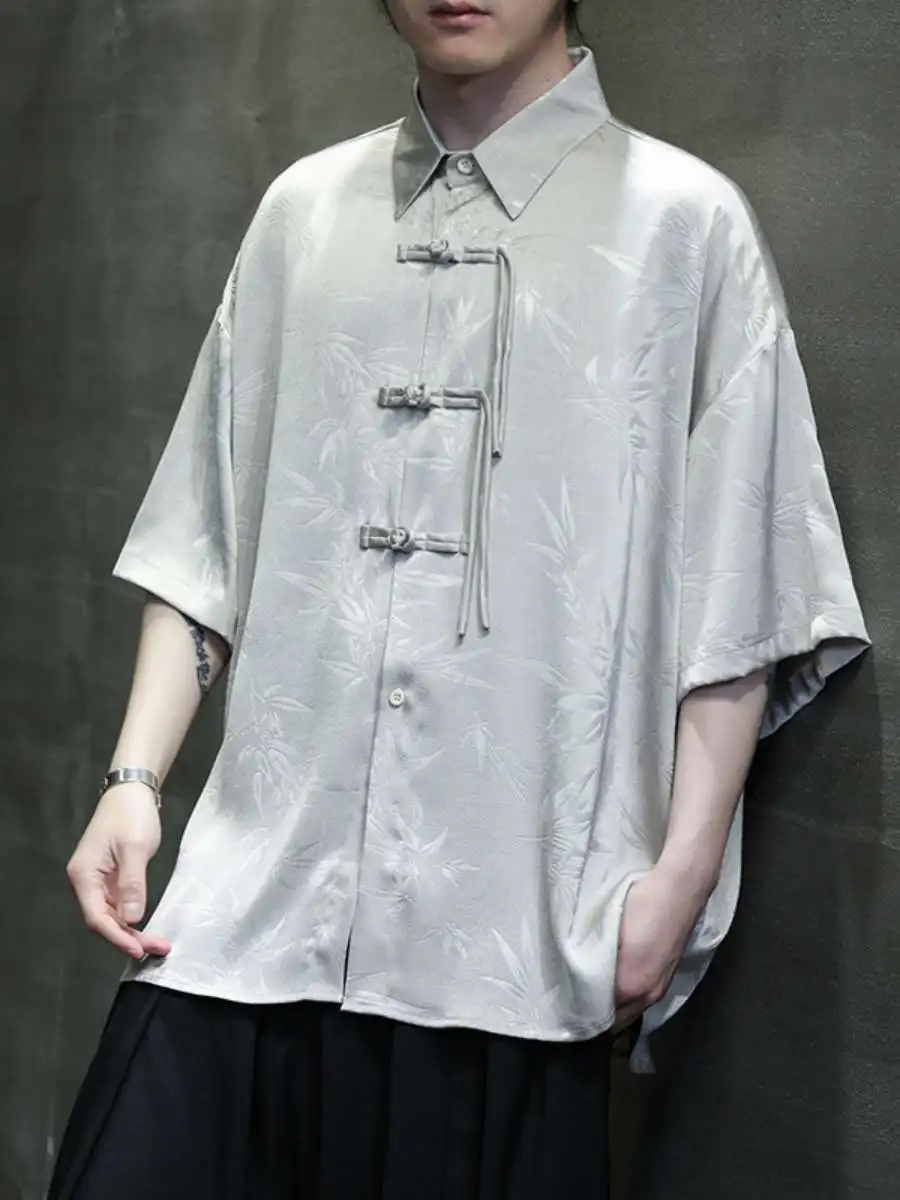 

New Summer Chinese Sle Men's irt Loose Fit ort Sve White Button down Couple's Casual Faion Polyester Big Size