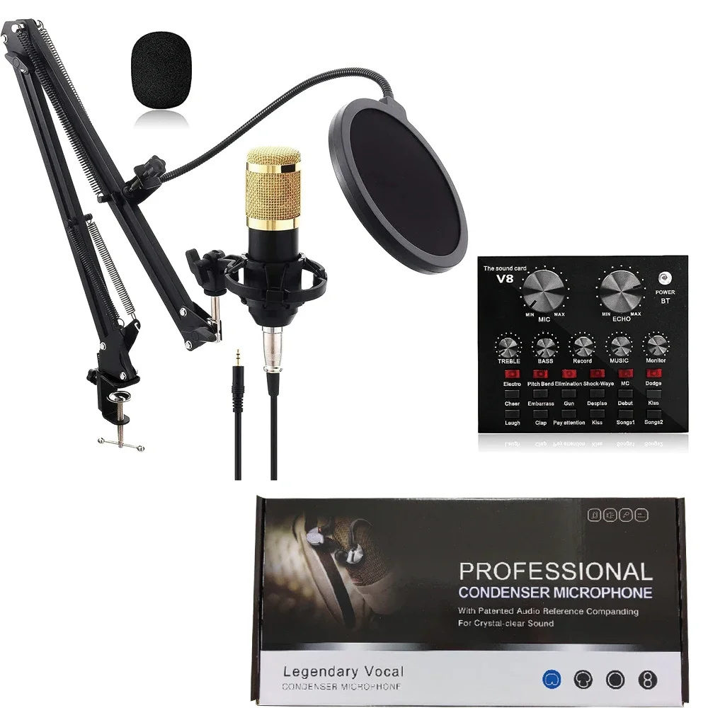 Hot selling Bm800 sound card high quality studio microphone Family Concert condenser recording wired condenser microphone kit