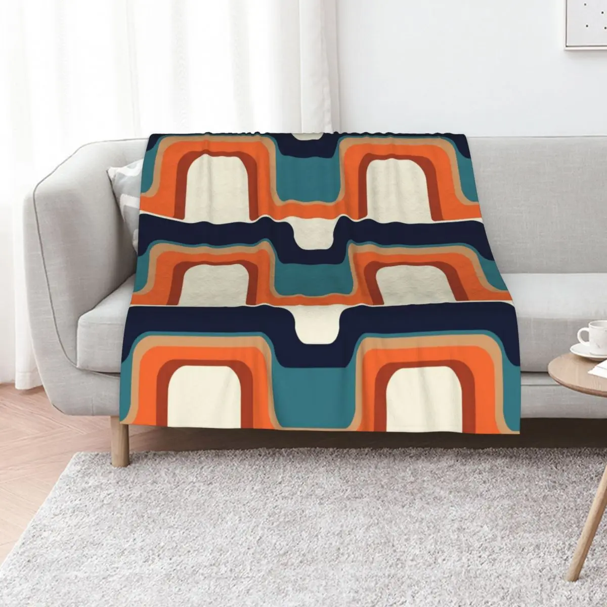 Mid-Century Modern Meets 1970s Orange & Blue Throw Blanket Shaggy Warm Soft Big warm winter Soft Blankets