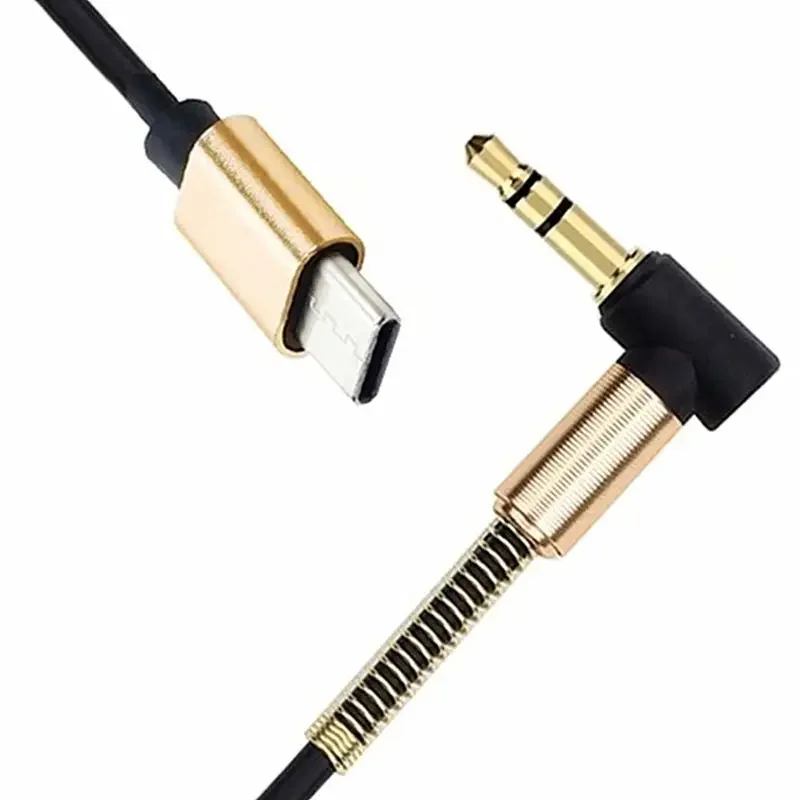 Spring Stretching USB-C Male Smartphone to 90 Degrees 3.5mm Male Extended Earphones Audio Stereo Car Cable 1.8m