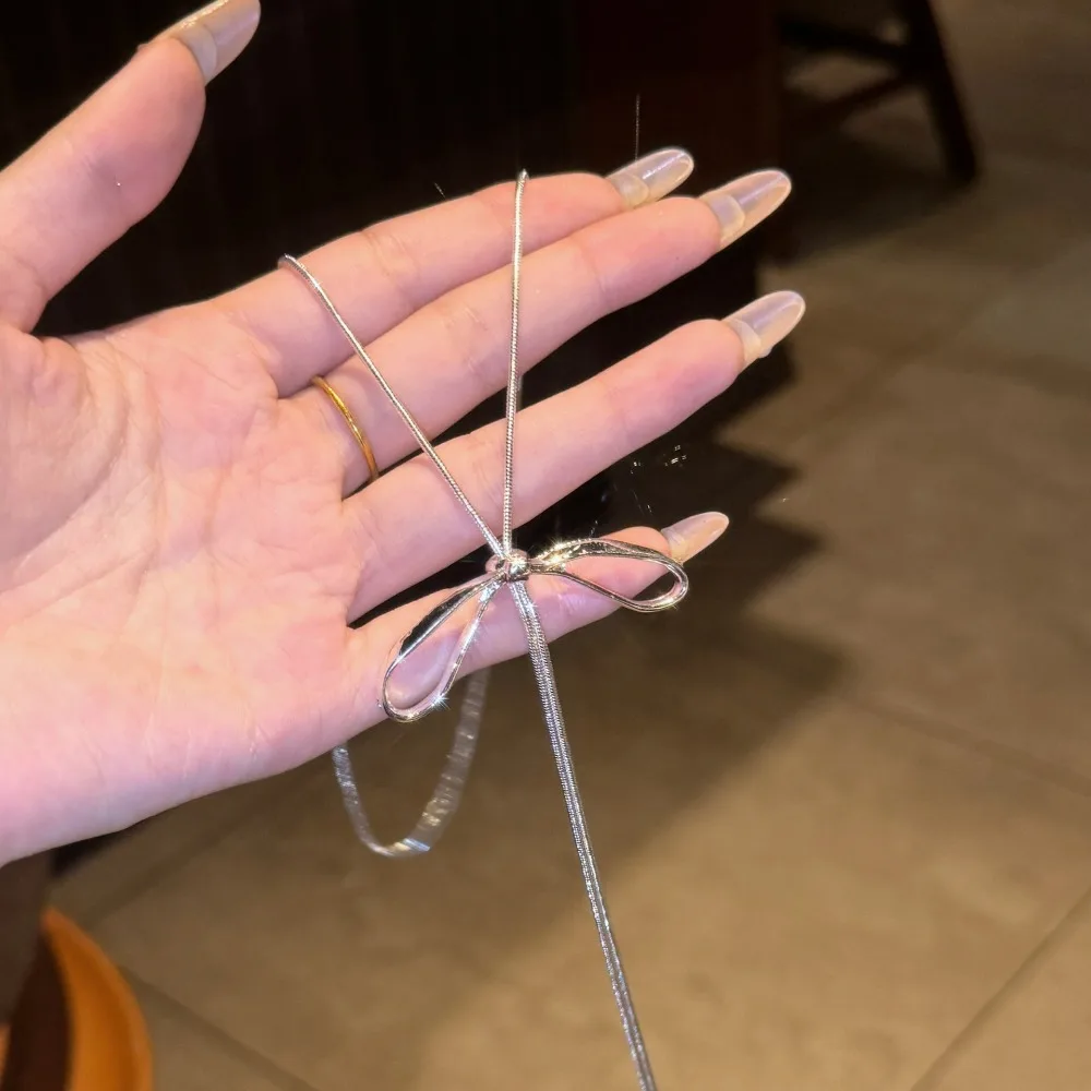 New Trend Simple Bowknot Drawstring Long Necklace for Women Korean Fashion Fashion Sweater Chain Jewelry Accessories Gifts