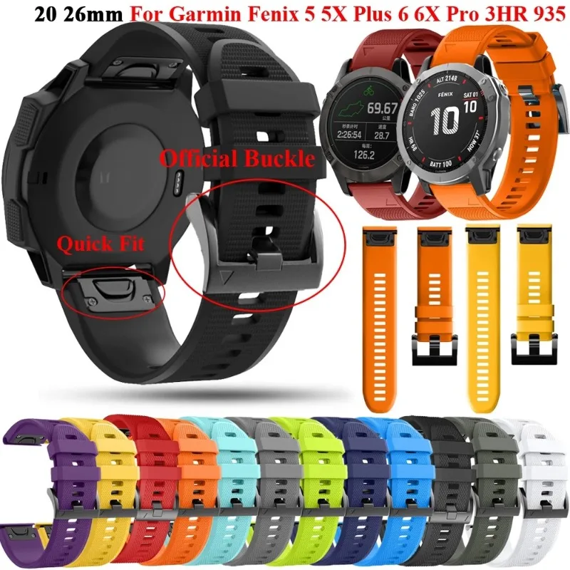 26mm 22mmSilicone Watchband Wrist Smart Watch Straps For Garmin Fenix 7 7X 6X 6 Pro 5X 5 3HR 935 Quick Release Easy Fit Bracelet