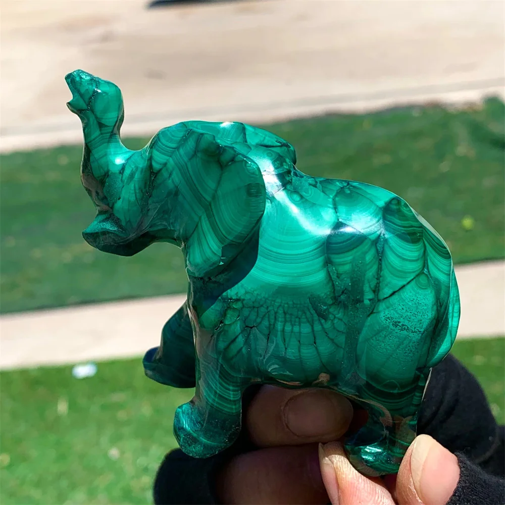 

Natural Malachite Elephant, Hand-Carved, Crystal, Quartz, Room Decoration, Gift, Collection, Polishing And Grinding