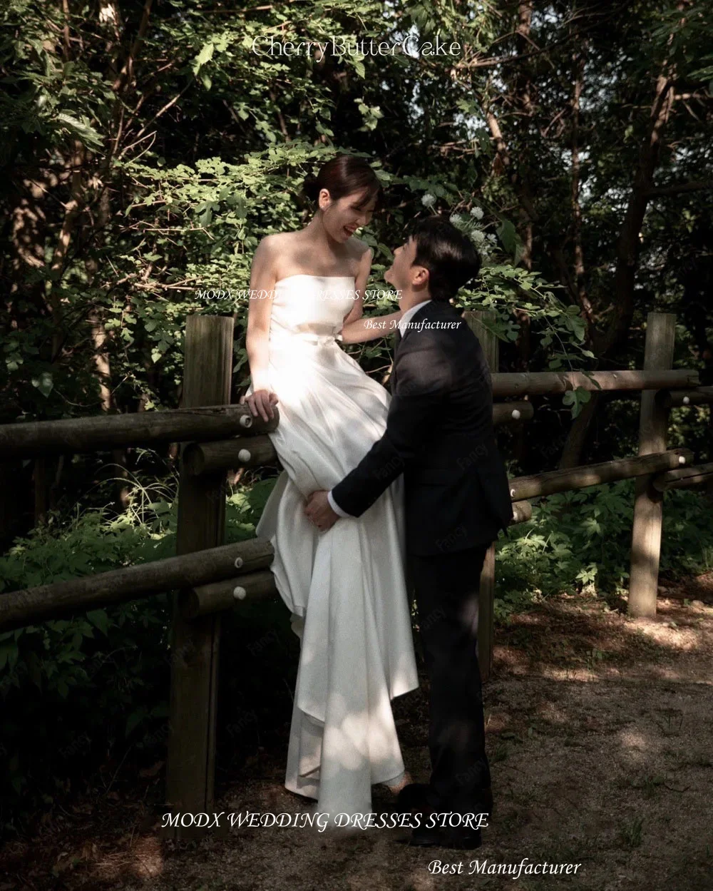 Vestido de novia MODX 2025, sesión de fotos, vestido de novia de satén sin tirantes, largo hasta el suelo, corsé trasero sin mangas, velo hecho a medida gratis