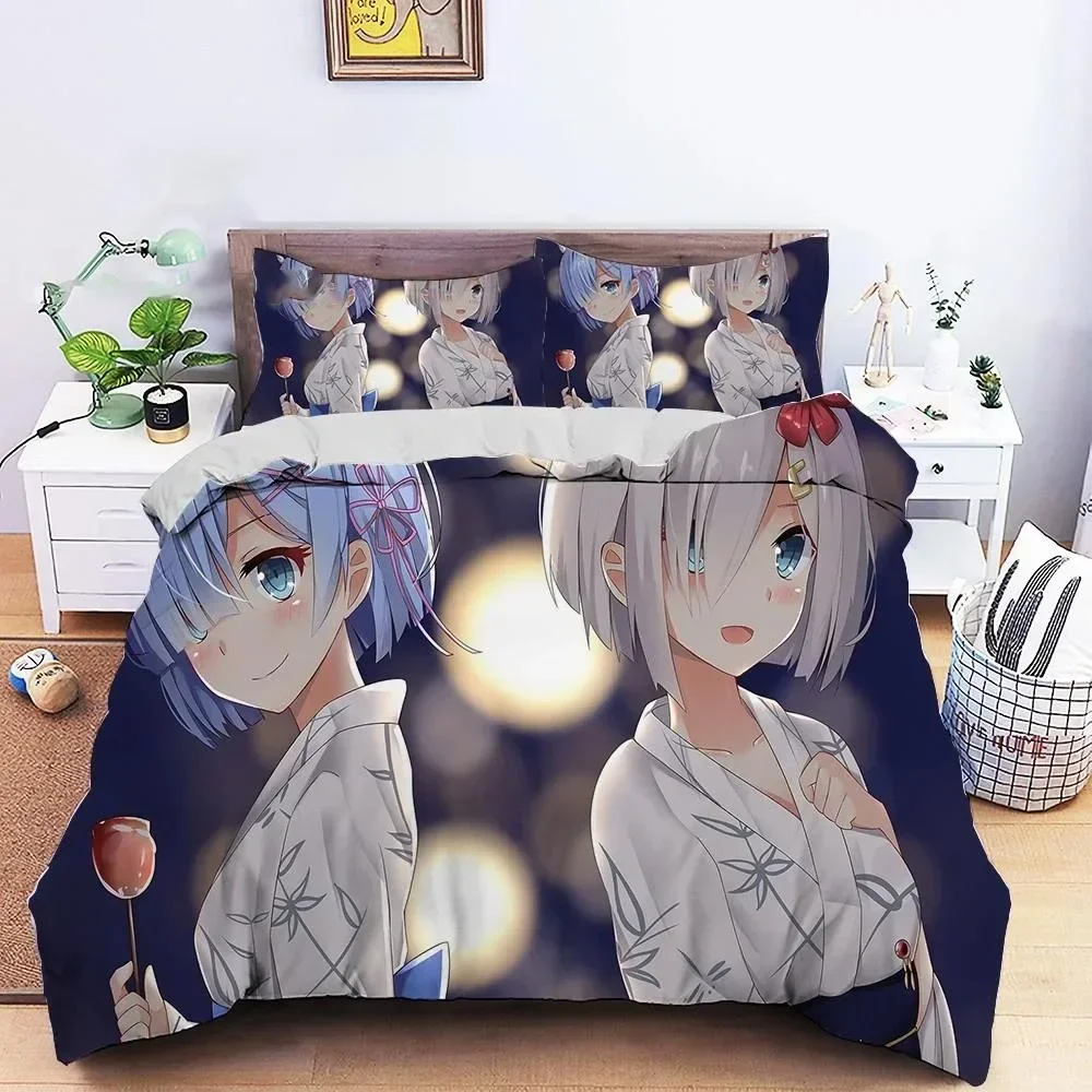 

3D Anime Re Zero Rem Ram Printed Bed Set Duvet Cover Pillowcase Bedding Set Bed Linen Sheet Quilt Cover Full Queen King Size