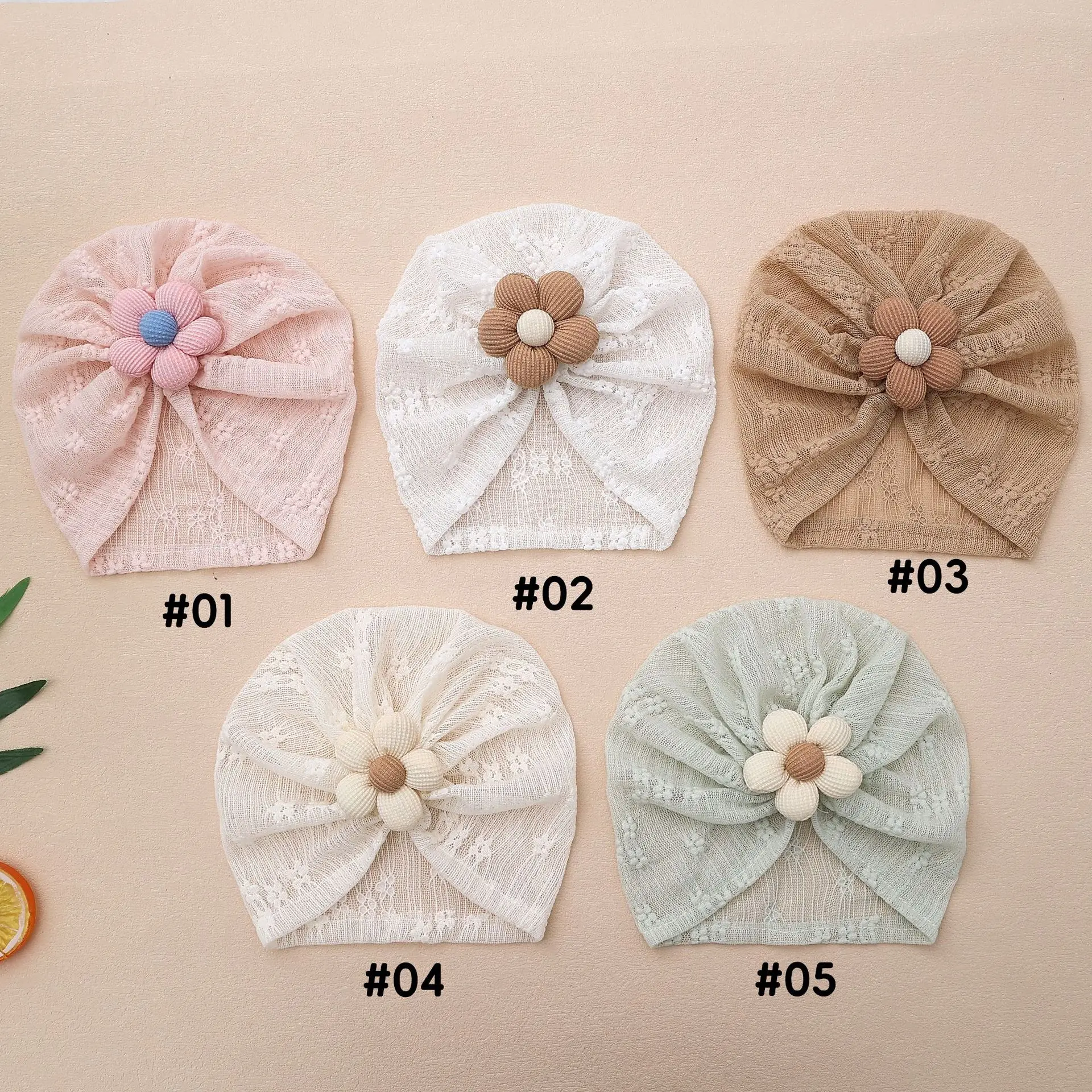 Baby Indian Hats Cable Knit Flower Turban Newborn Bow Kids Summer Beanies Girls Hair Accessories Photography Props Muslin Caps