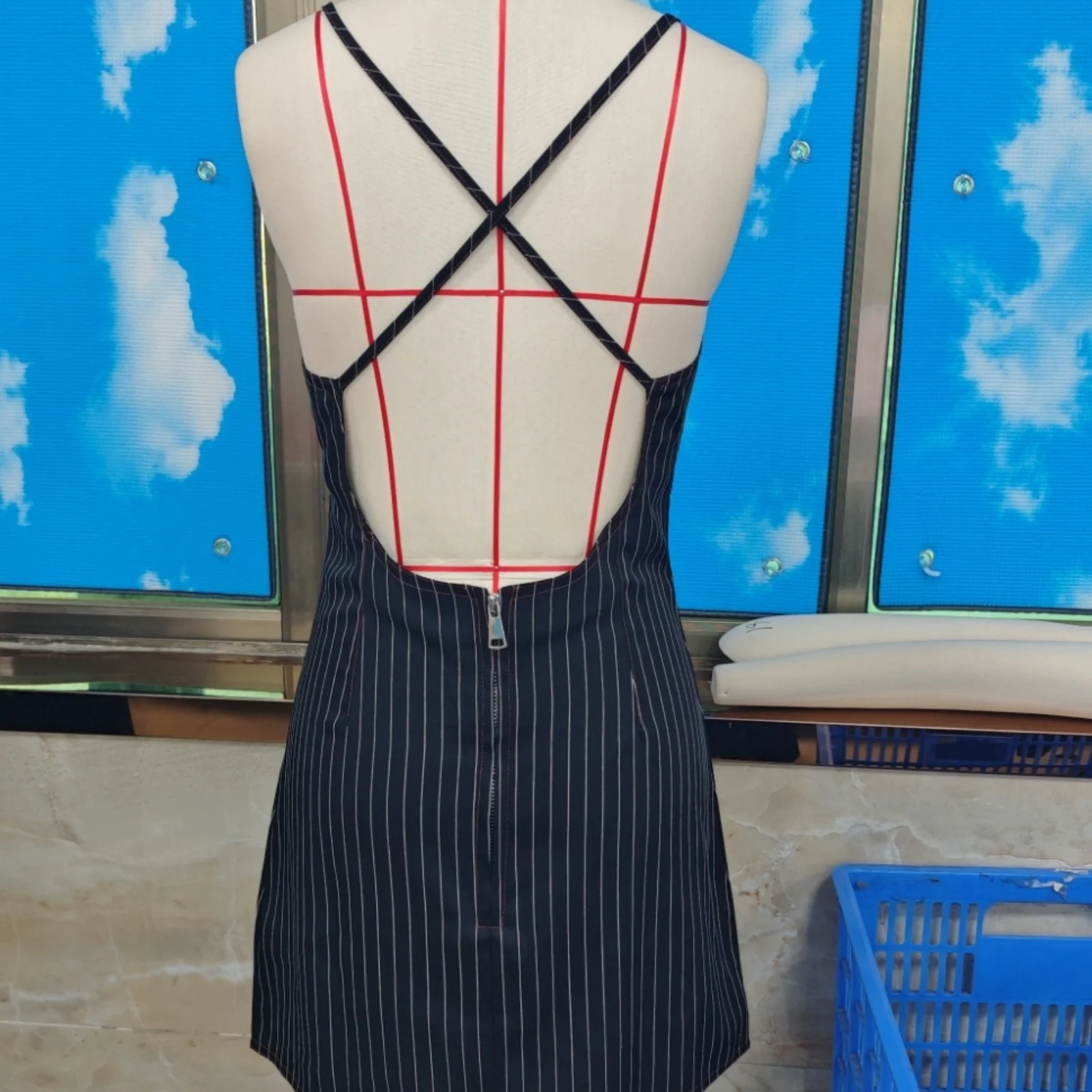 Vrouwen spaghetti mouwloze zomer mini-jurk gestreepte print backless denim cami-jurken streetwear