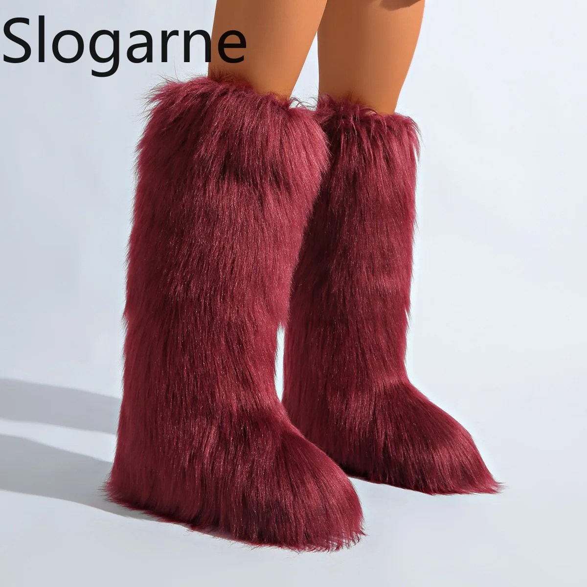 Women Sexy Knee High Fur Boots 50CM Length Faux Fox Fur Snow Boots Ladies Luxury Winter Shoes Warm Platform Shoes Fluffy Boots