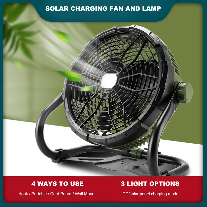 Solar Outdoor Rechargeable Fan Light Portable Fishing Camping Desk Fan Rechargeable Floor Fan