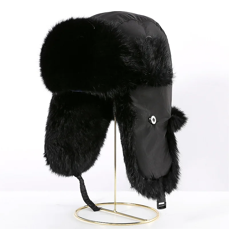 Mens Women Unisex Warm Trapper Aviator Trooper Earflap Winter Warm Flaps Ski Hat New Bomber Hat 100% Natural Real Rabbit Fur Cap