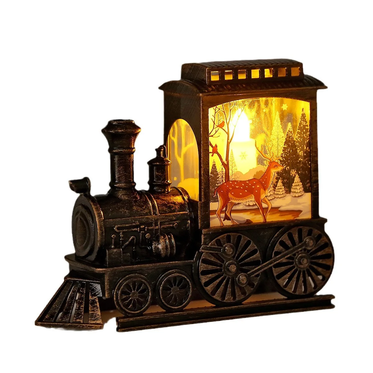 Vintage Portable Train Christmas LED Night Lights Battery Powered Indoor Outdoor Hanging Lanterns Festive Party Decoration