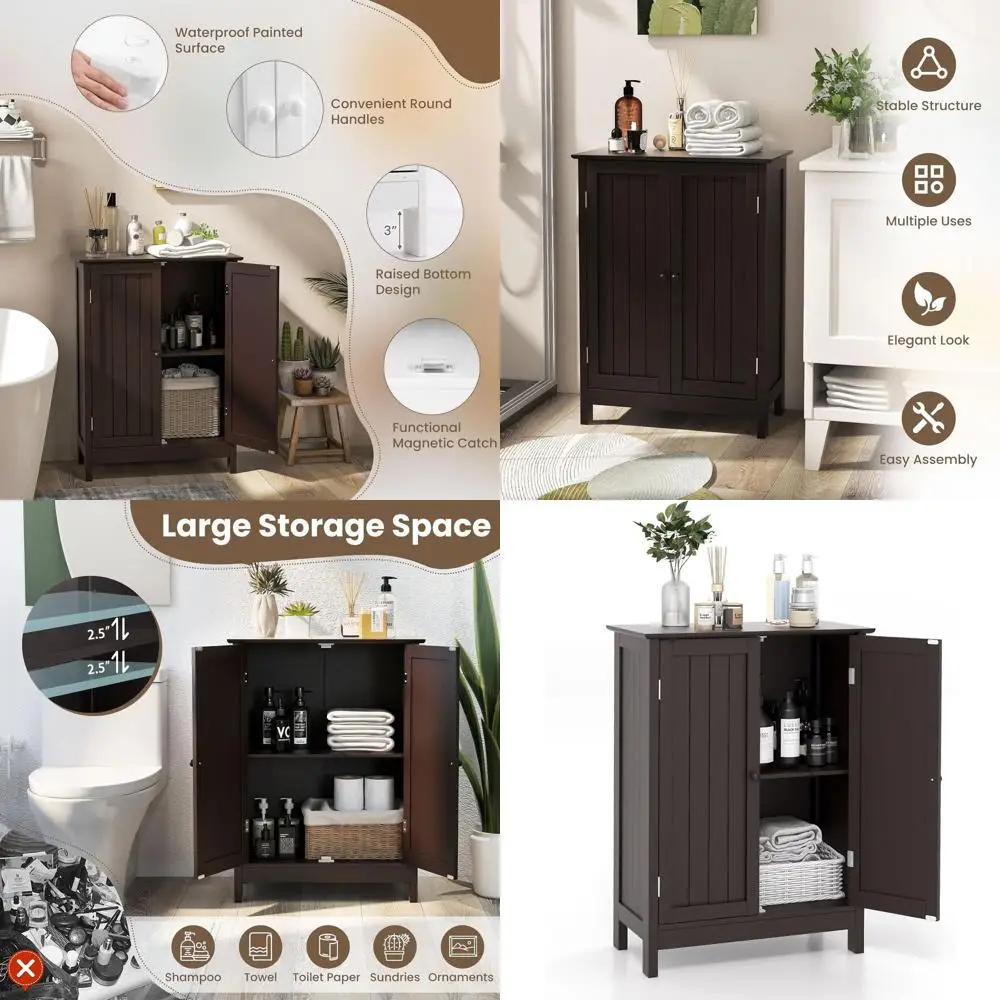 

Bathroom Storage Cabinet, Freestanding Bathroom Organizers and Storage with Doors & Adjustable Shelf, Wooden Floor Cabinet for H